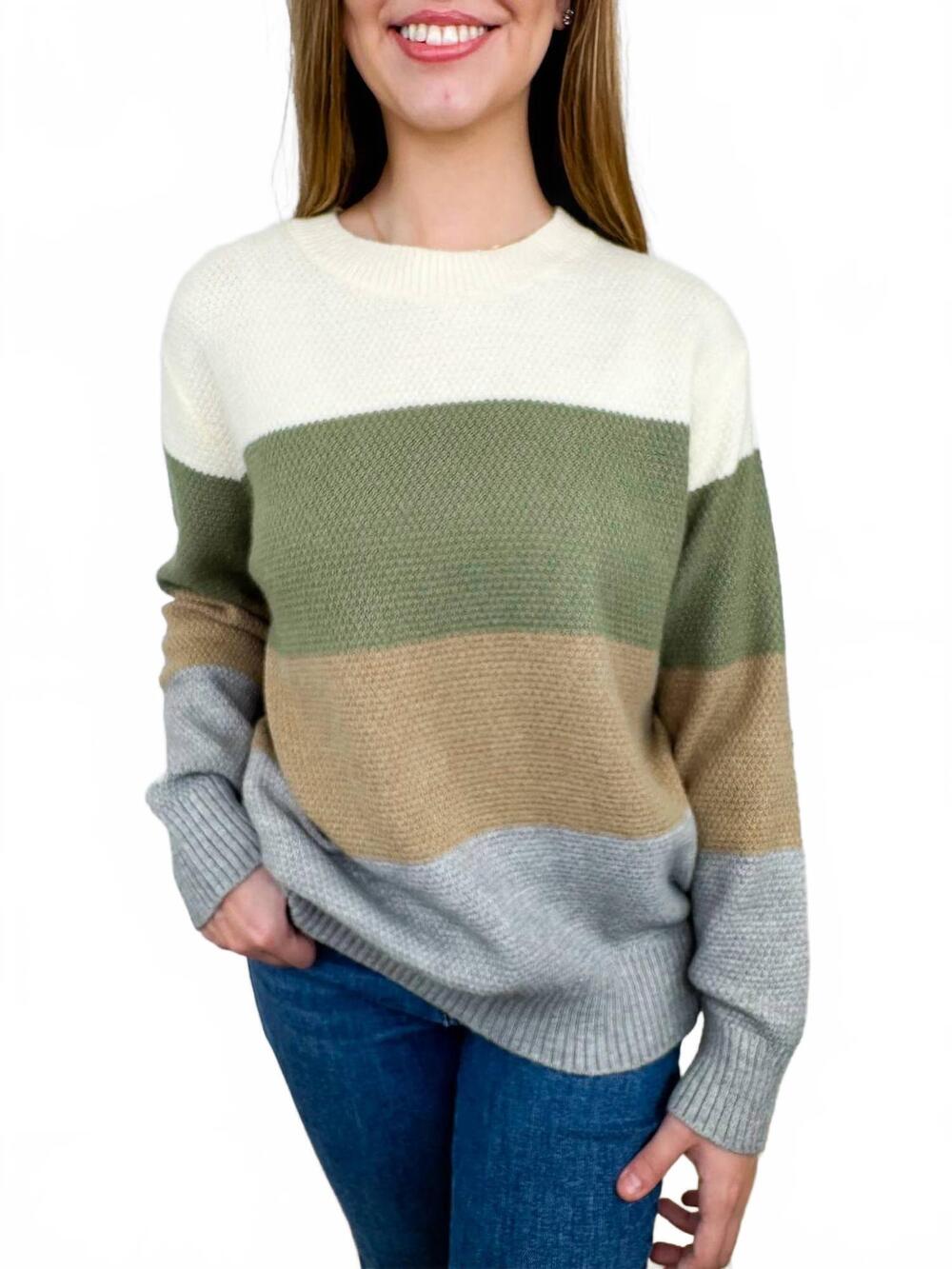 NEW MICHELLE MAE knit long sleeve colorblock sweater top in multi